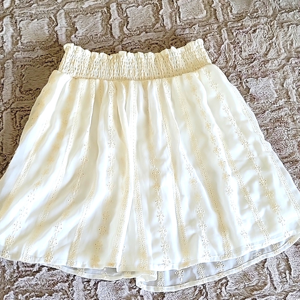 Cream Eyelet Mini Skirt